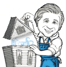 Drawing of home repair man and house